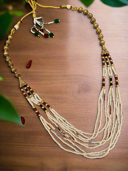 Fine Pearls and Gold Plated Beads Long Necklace Set