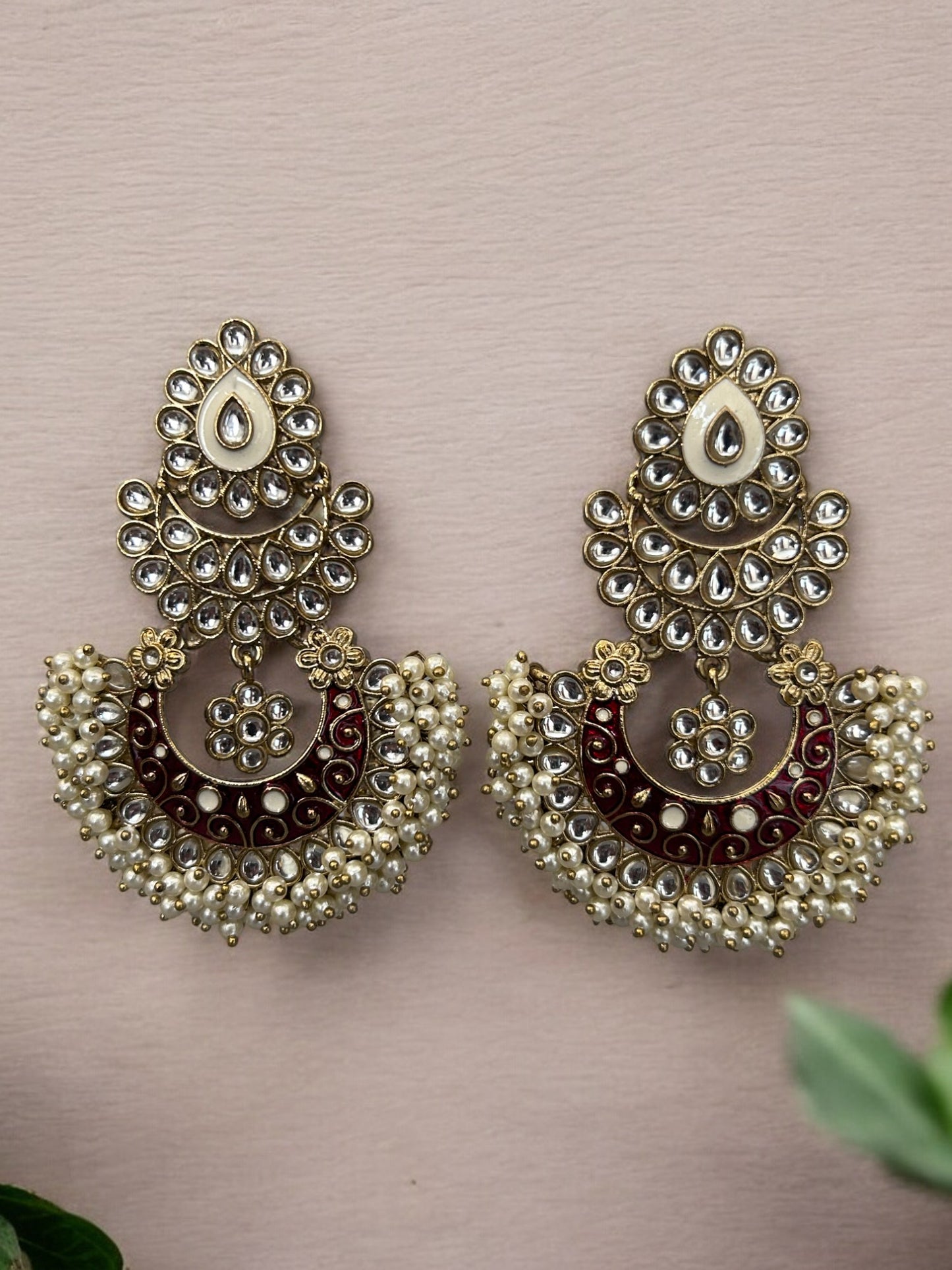 Kundan and Pearls Chandbali Earrings