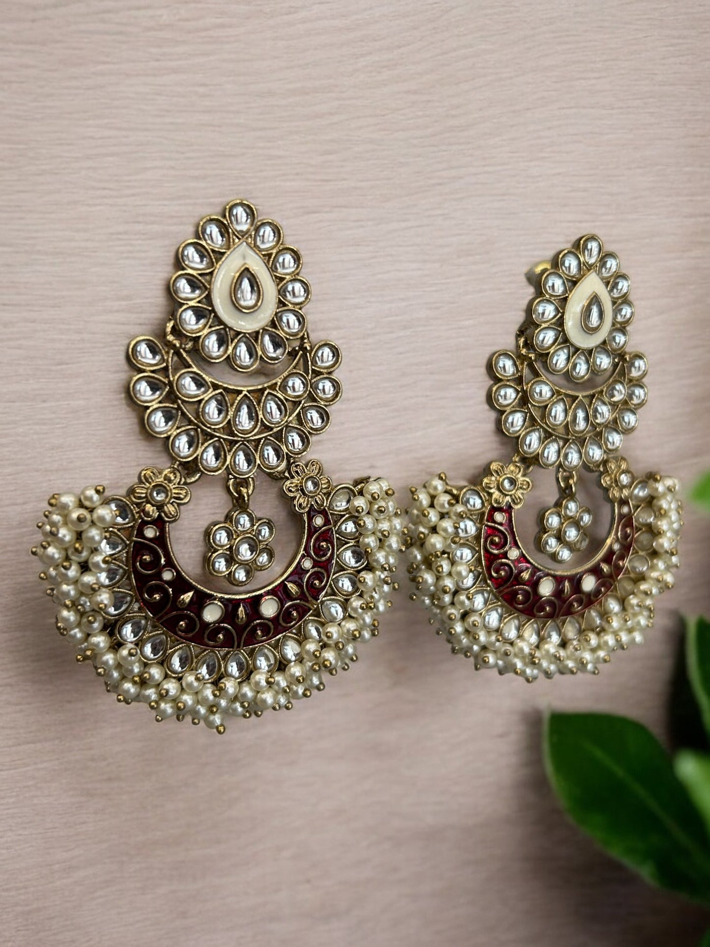 Kundan and Pearls Chandbali Earrings