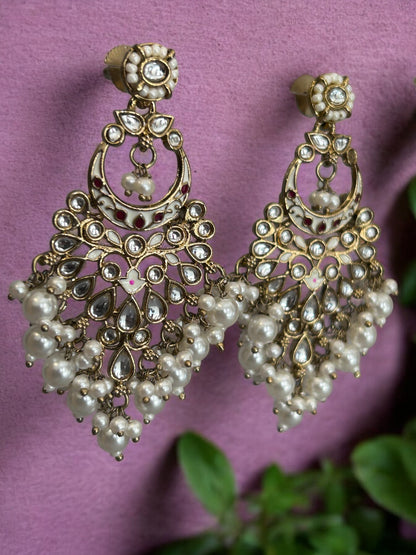 Kundan and Pearls Dangler Earrings