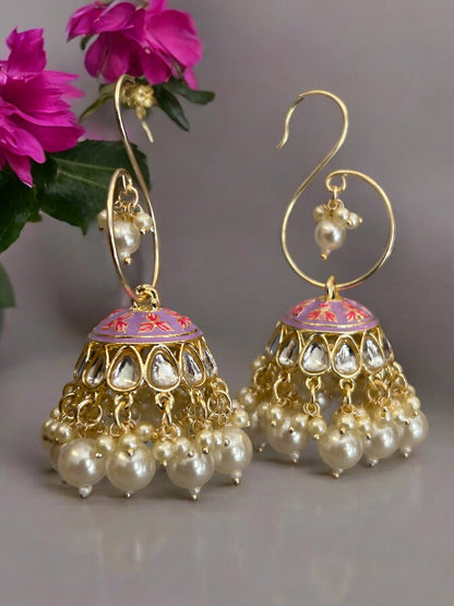 Gold Plated Minakari Jhumka with Pearls Earrings