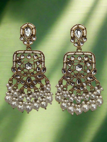 Kundan and Pearls Long Danger Earrings