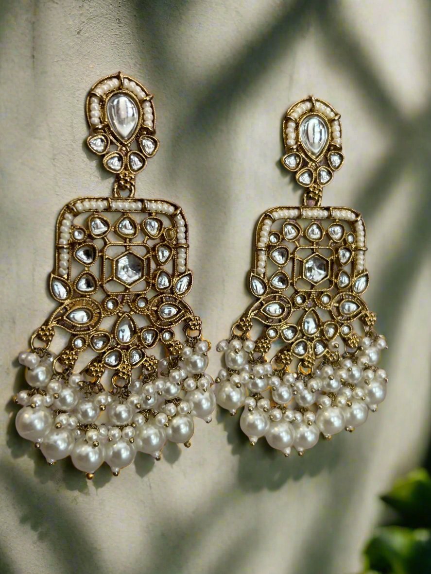 Kundan and Pearls Long Danger Earrings