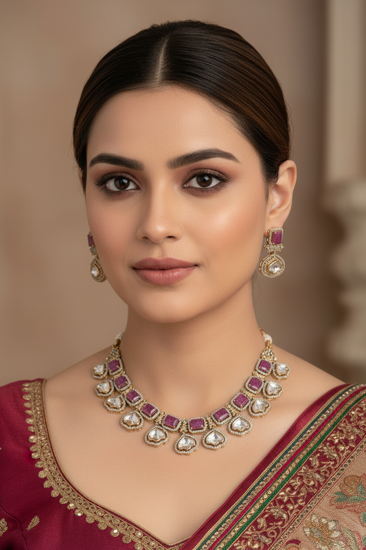 Heavy Kundan Choker Set with Pink Quartz