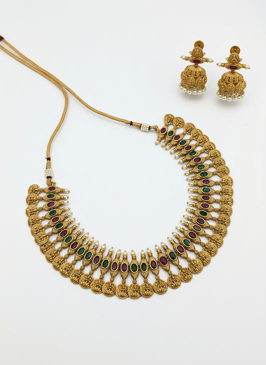 Gorgeous Goddess Lakshmi Coins Necklace Set