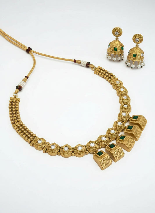 Moissanite and Emerald Gold Plated Necklace Set