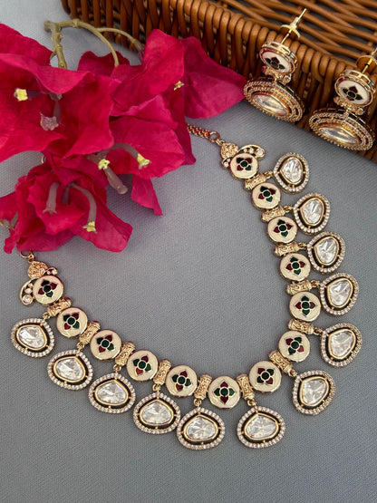 Heavy Kundan Necklace Set with Meenakari art