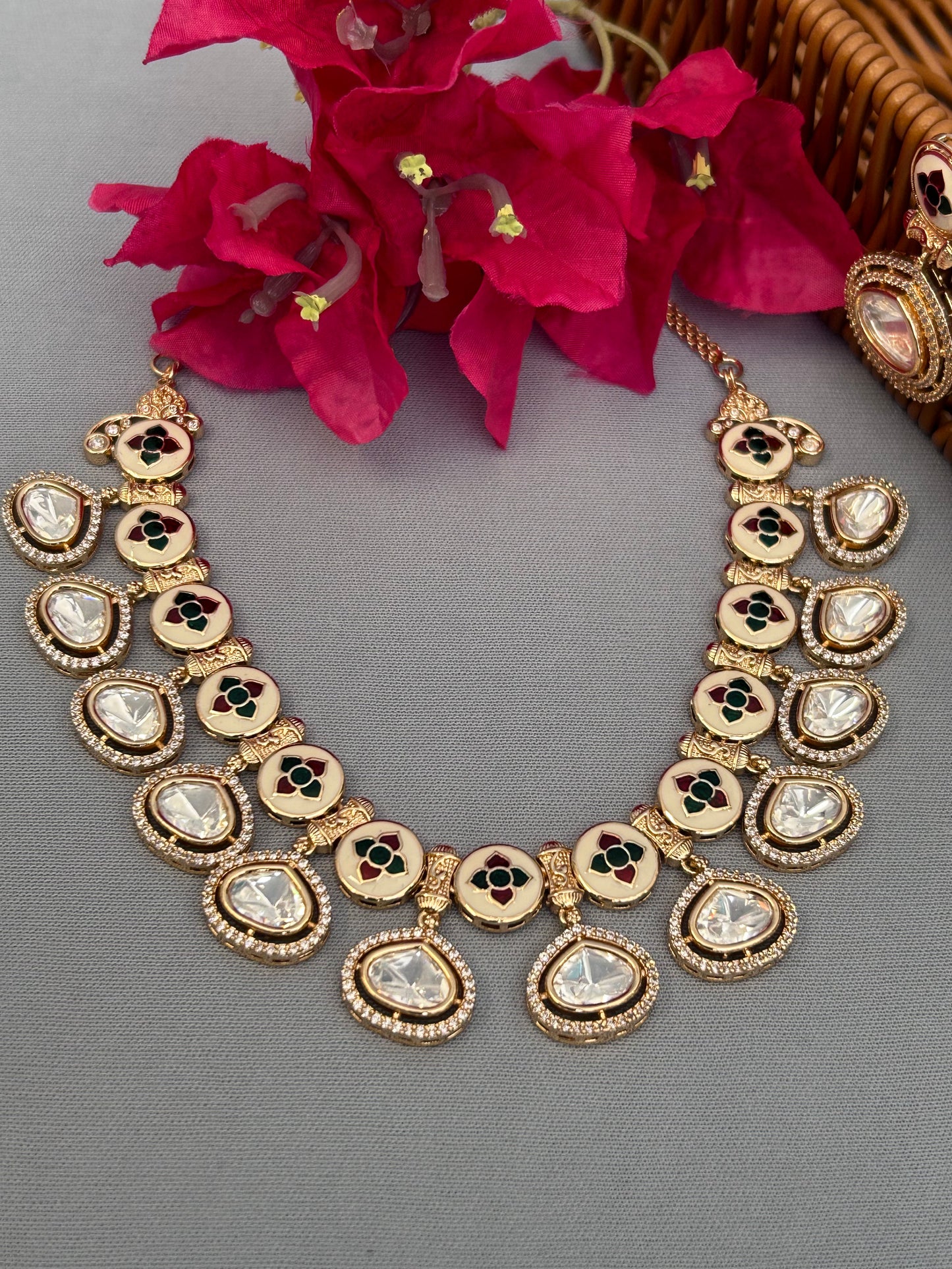 Heavy Kundan Necklace Set with Meenakari art