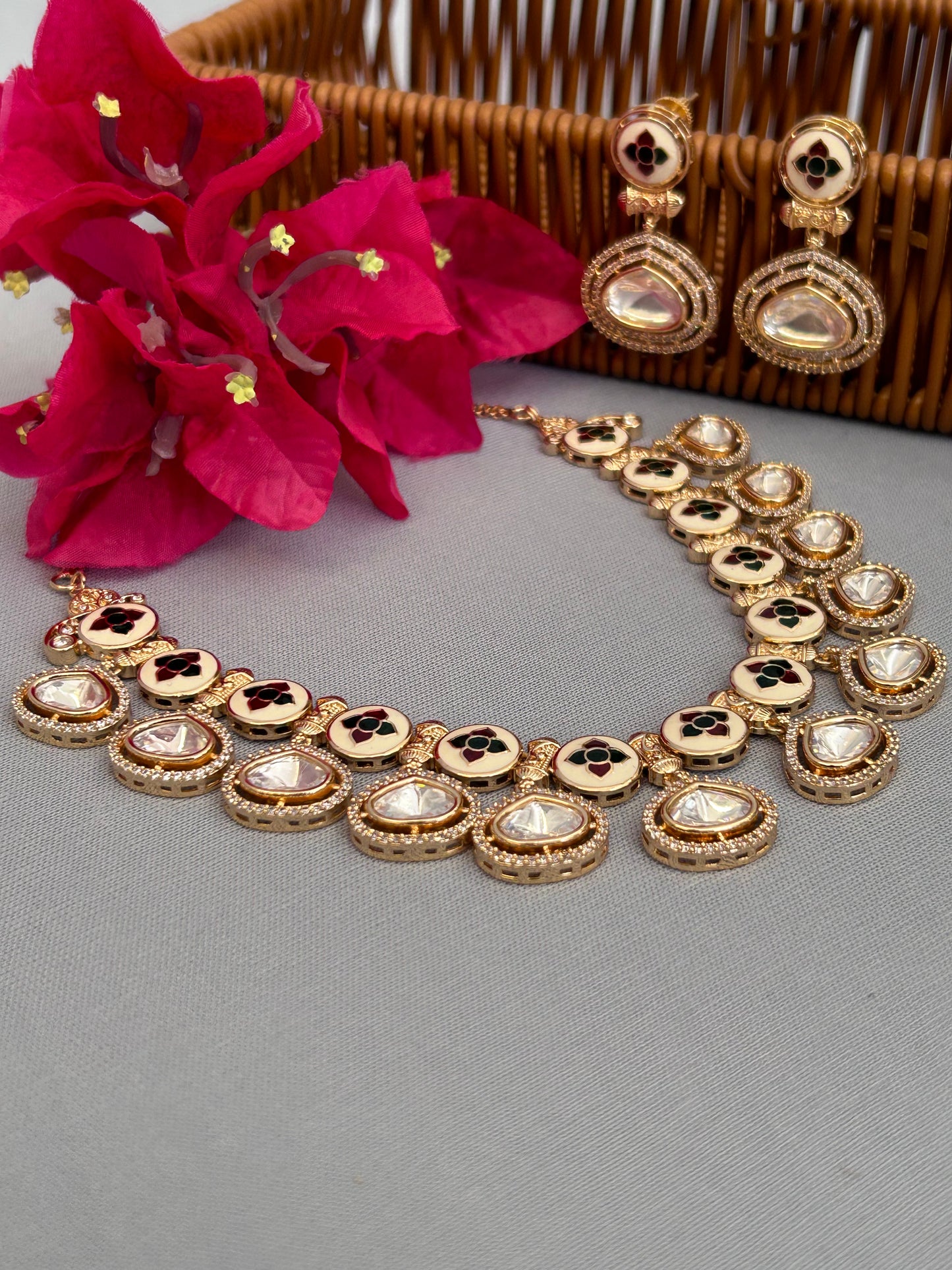 Heavy Kundan Necklace Set with Meenakari art