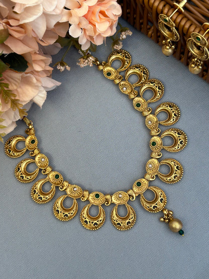 Gold Crescent Necklace Set