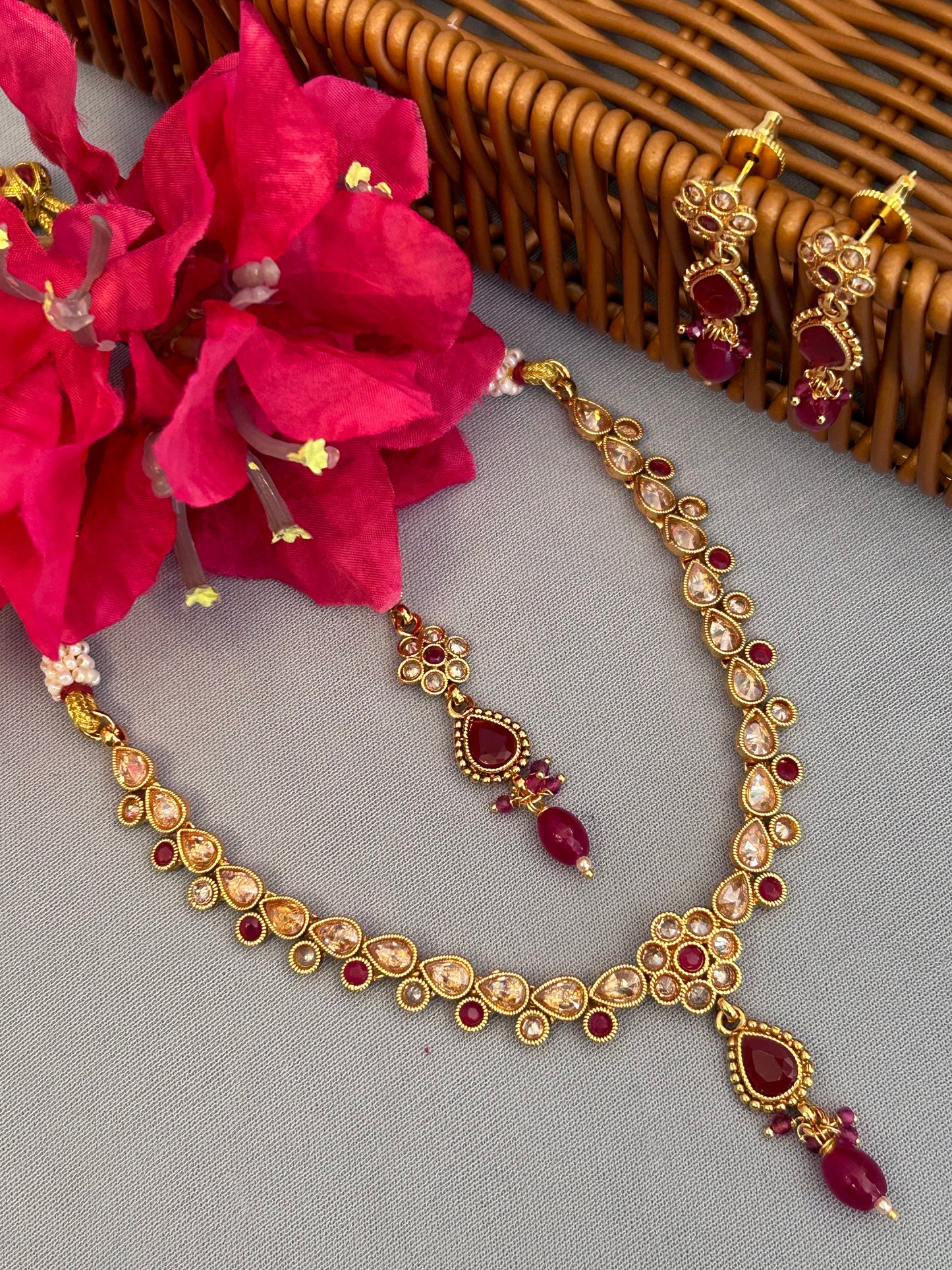 Intricate Gold, Ruby and AD Necklace Set with Mang Tika