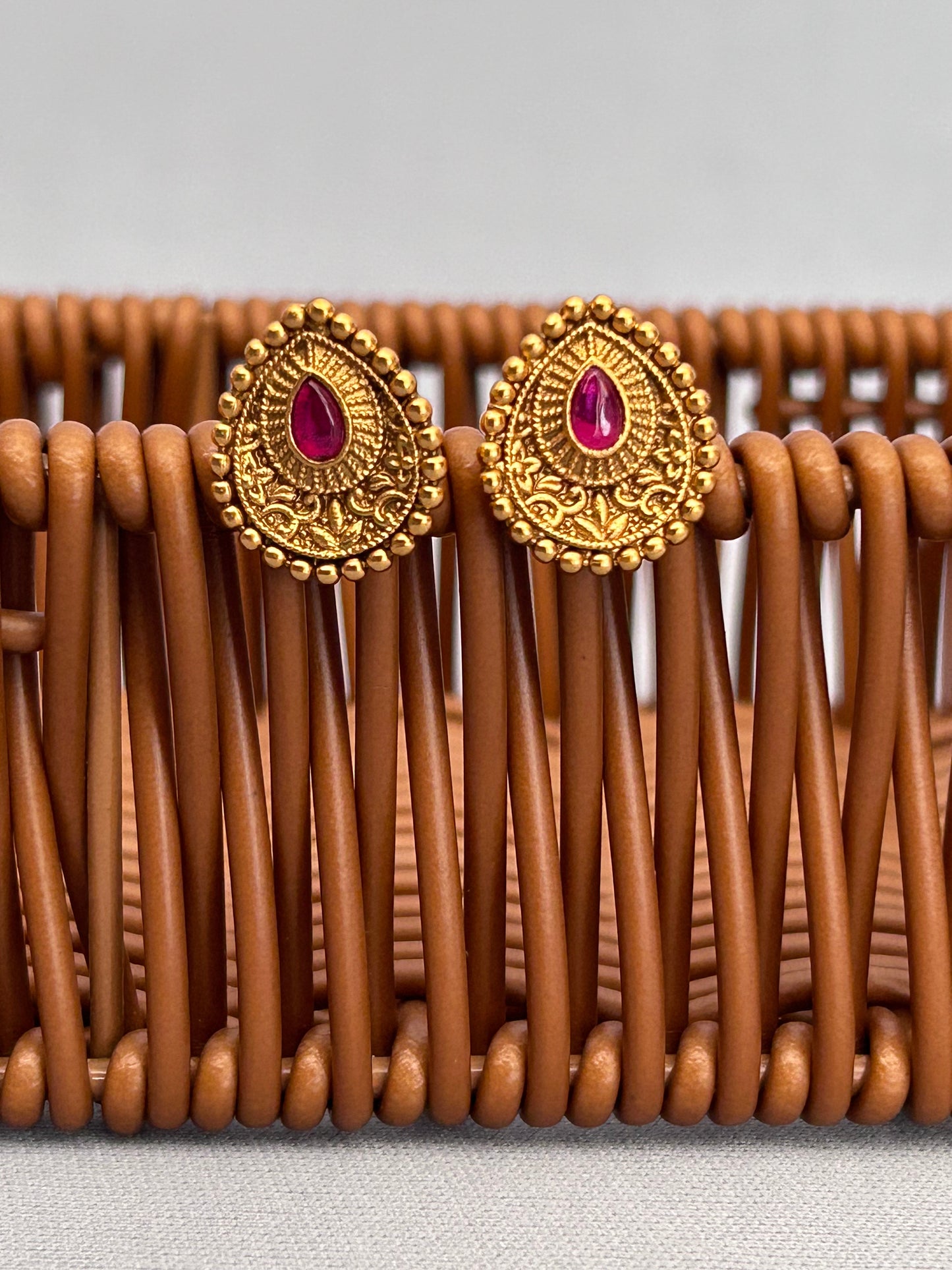 Gold and Ruby Necklace with Stud Earrings