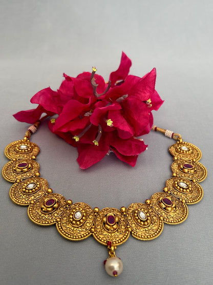 Bold Gold, Uncut AD and Ruby Necklace Set