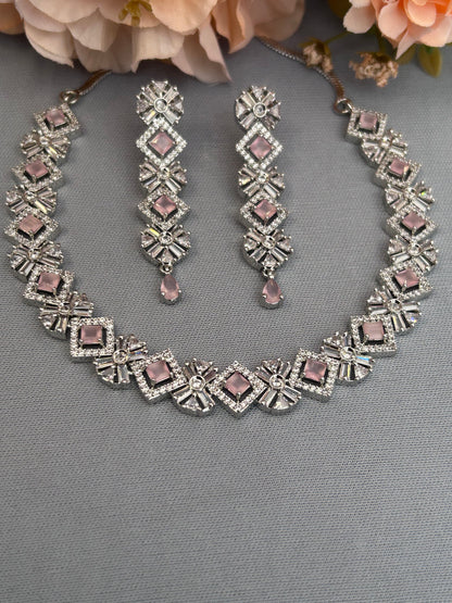 Designer AD and Pink Quartz Necklace Set