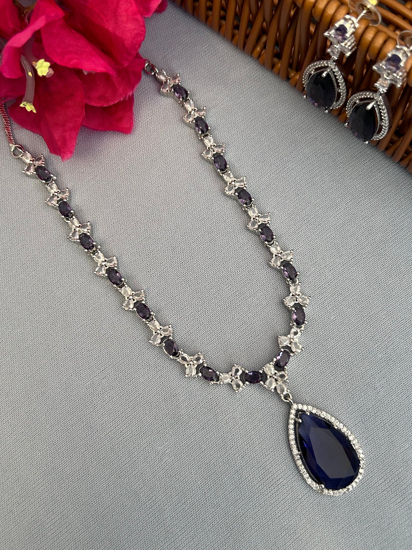 Diamond and Crystal Lavender Blue Necklace Set