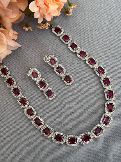 Diamond and Ruby Single Line Necklace Set