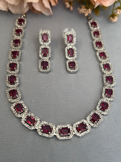 Diamond and Ruby Single Line Necklace Set