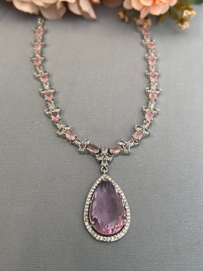 Cluster AD and Pink Crystal Tear Drop Necklace Set