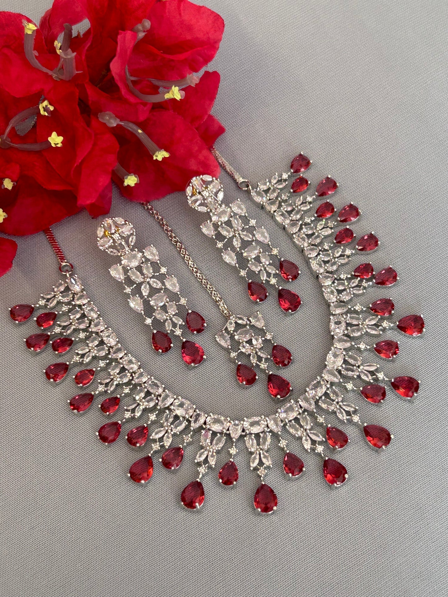 Diamonds and Rubies Choker with Dangler Earrings and Mang Tika