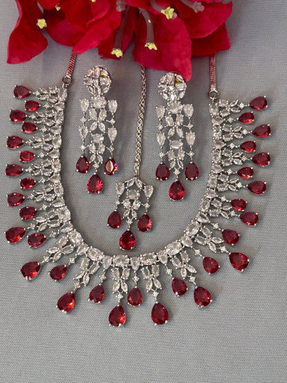 Diamonds and Rubies Choker with Dangler Earrings and Mang Tika