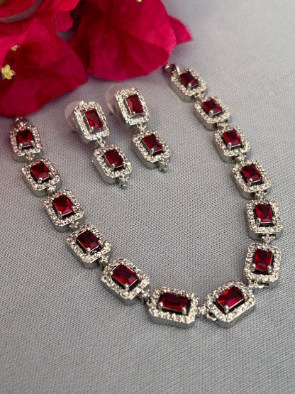 Cluster Diamonds and Rubies Single-Line Necklace Set