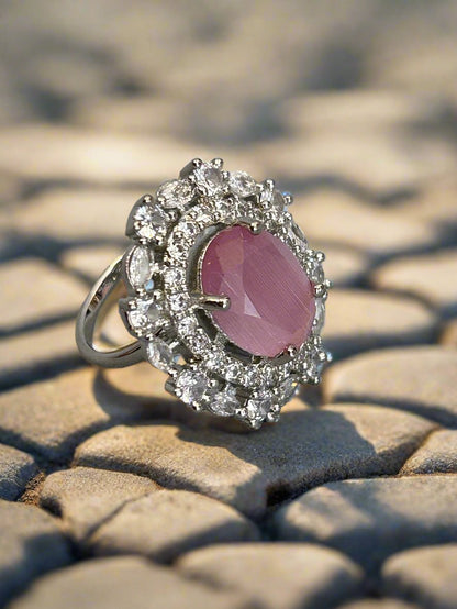 Cluster AD and Pink Quartz Cocktail Ring