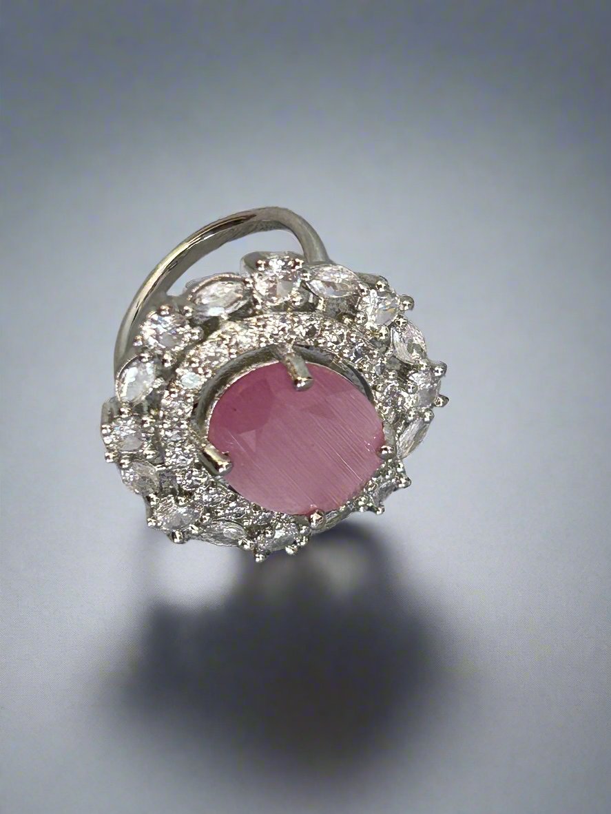 Cluster AD and Pink Quartz Cocktail Ring