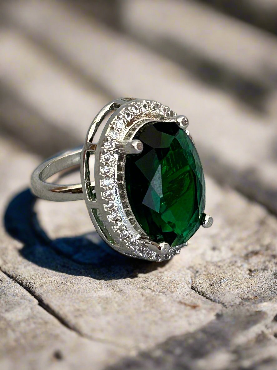 Cluster AD and Emerald Oval Ring