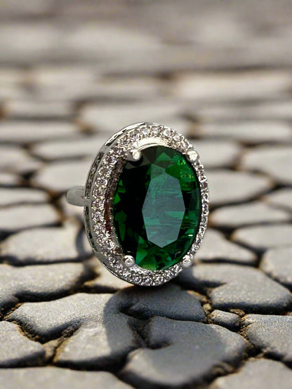 Cluster AD and Emerald Oval Ring