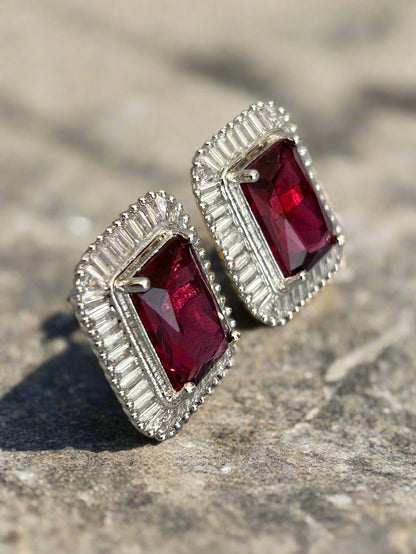 Cluster AD and Ruby Stud Earrings