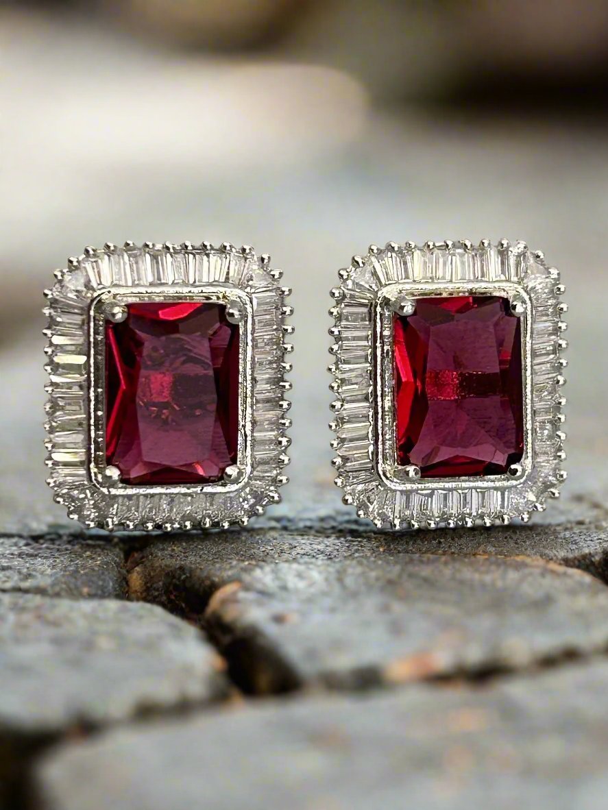 Cluster AD and Ruby Stud Earrings