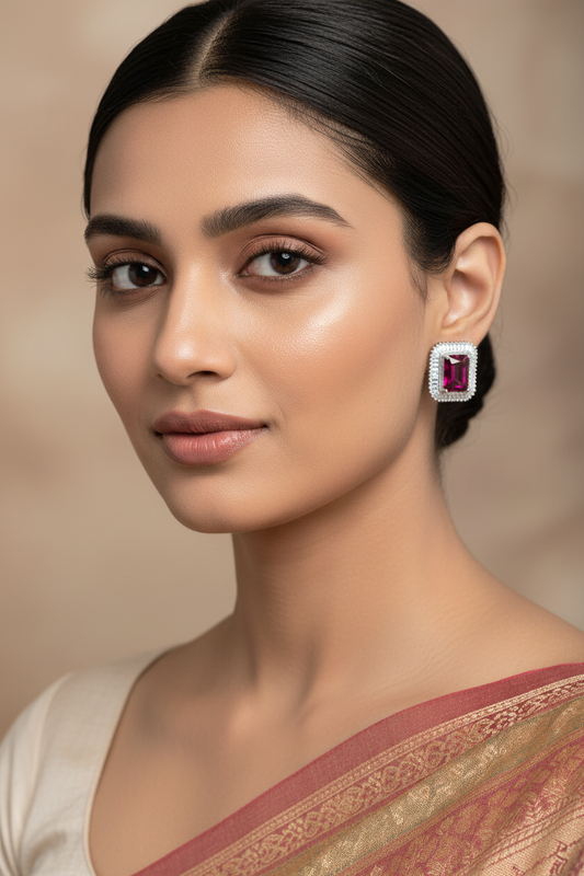 Cluster AD and Ruby Stud Earrings