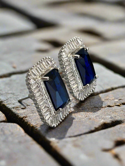 Cluster AD and Blue Sapphire Stud Earrings