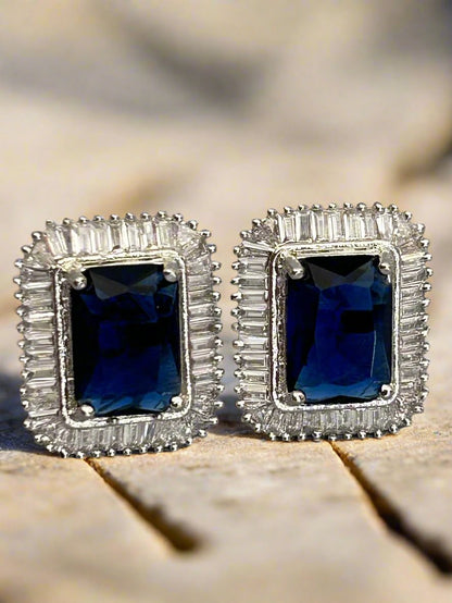 Cluster AD and Blue Sapphire Stud Earrings