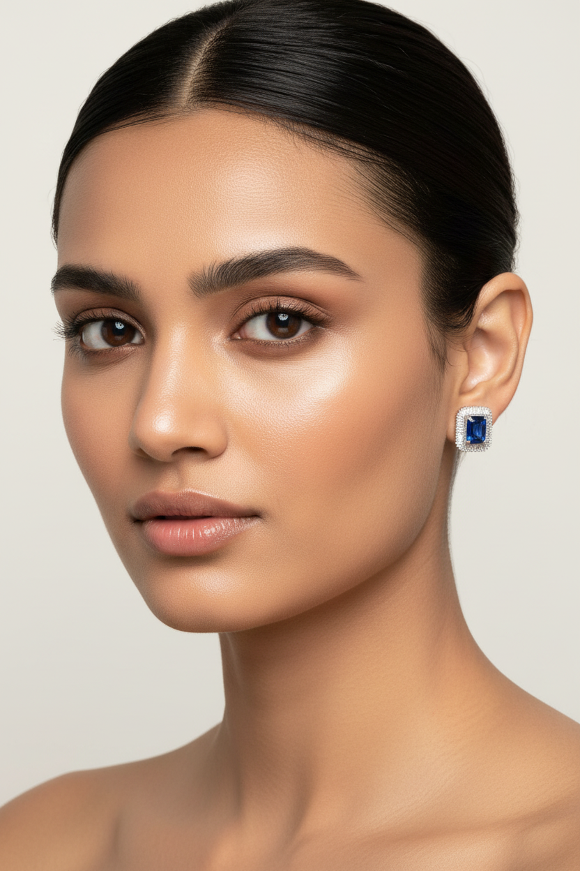 Cluster AD and Blue Sapphire Stud Earrings