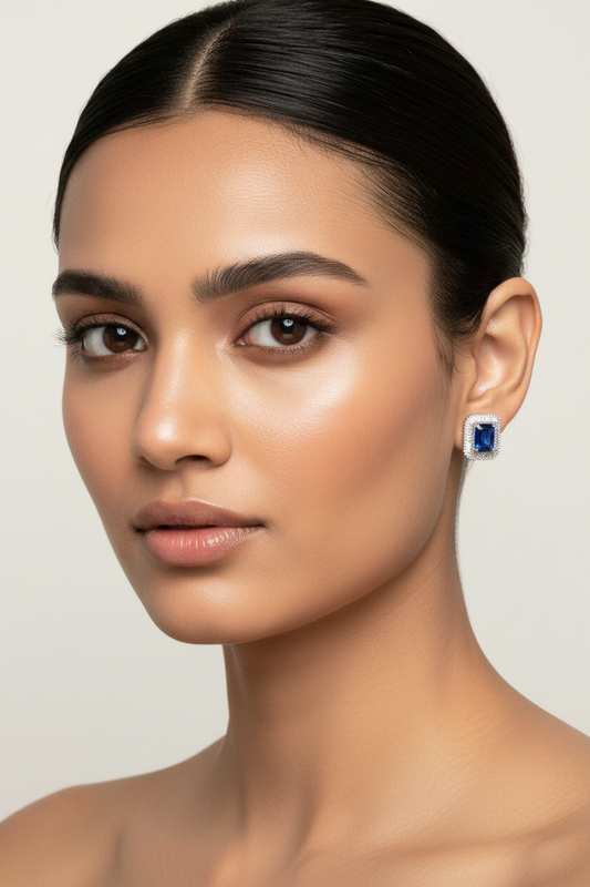 Cluster AD and Blue Sapphire Stud Earrings