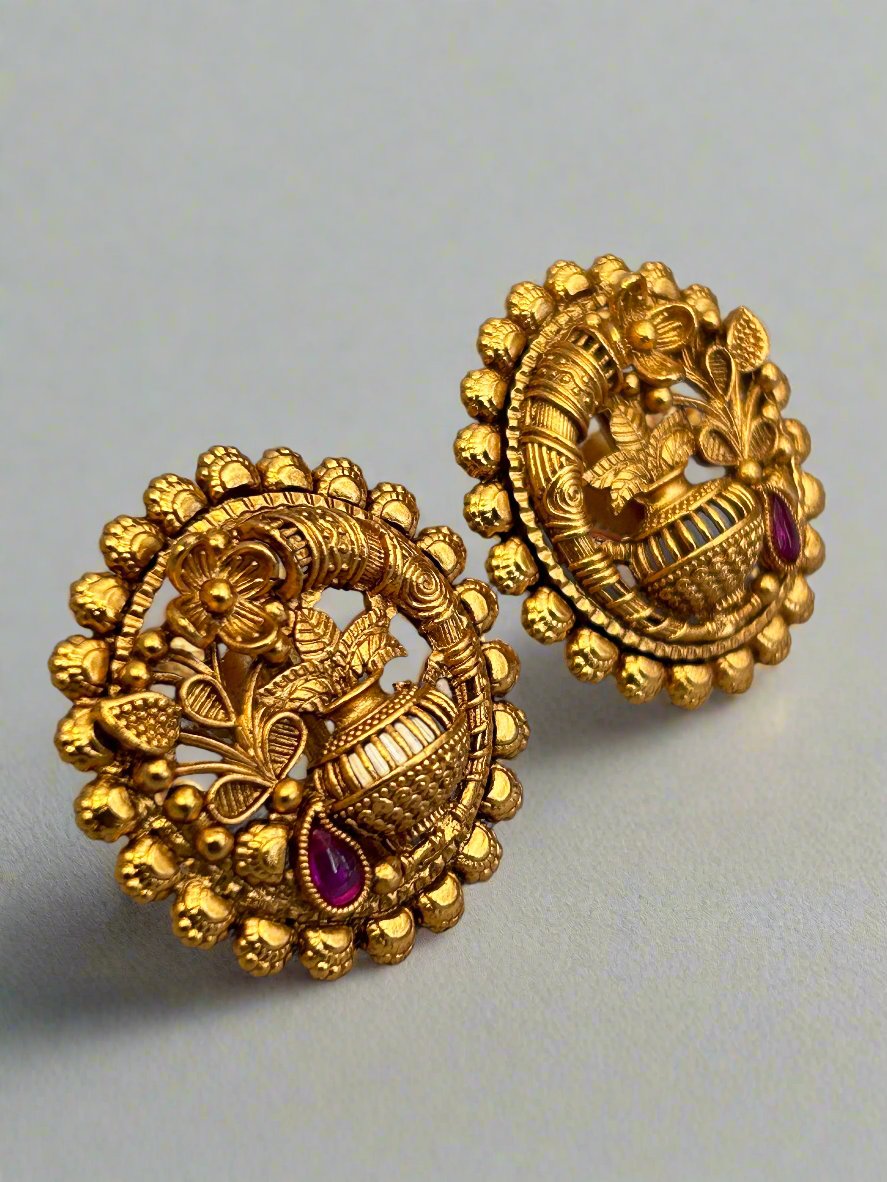 Antique Gold Plated Kalash Stud Earrings