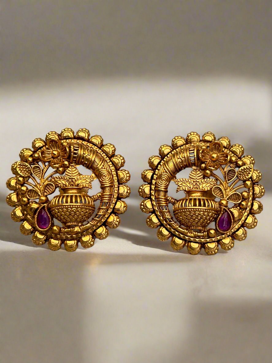 Antique Gold Plated Kalash Stud Earrings