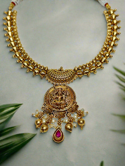 Gold Plated Goddess Laxmi Necklace Set