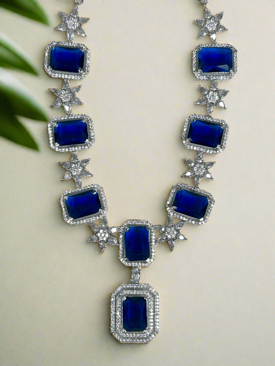 Blue Sapphire and AD Necklace Set