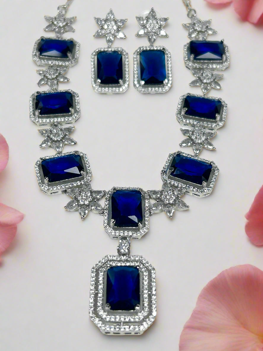 Blue Sapphire and AD Necklace Set