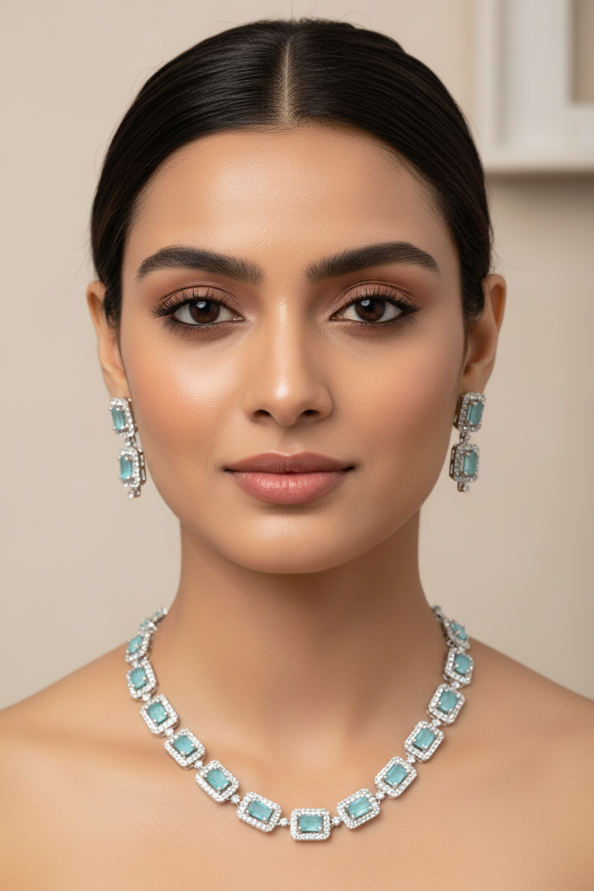 Cluster Diamonds and Eden Emeralds Single-Line Necklace Set