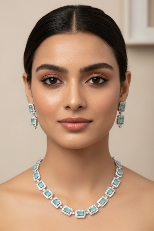 Cluster Diamonds and Eden Emeralds Single-Line Necklace Set