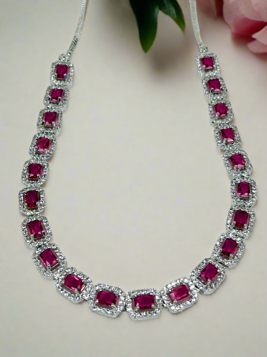 Diamond and Ruby Single Line Necklace Set