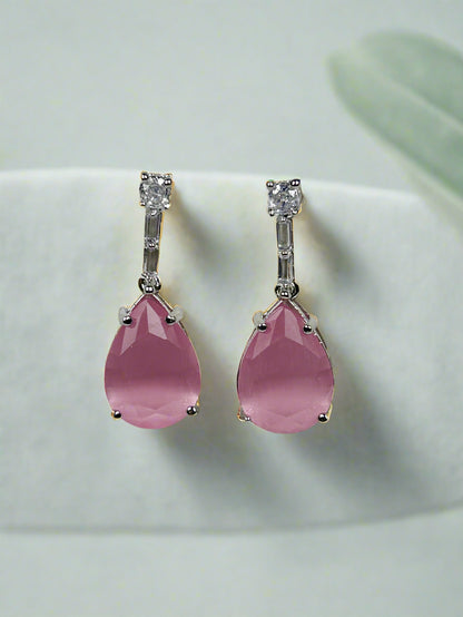 Diamond and Pink Tear Drop Quartz Necklace Set