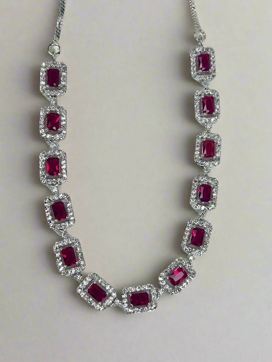 Cluster Diamonds and Rubies Single-Line Necklace Set