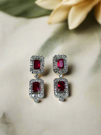 Cluster Diamonds and Rubies Single-Line Necklace Set