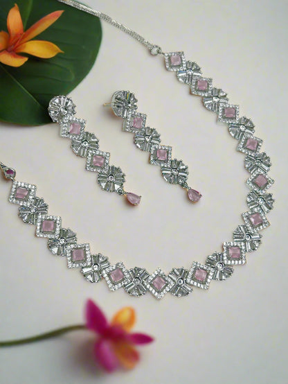 Designer AD and Pink Quartz Necklace Set