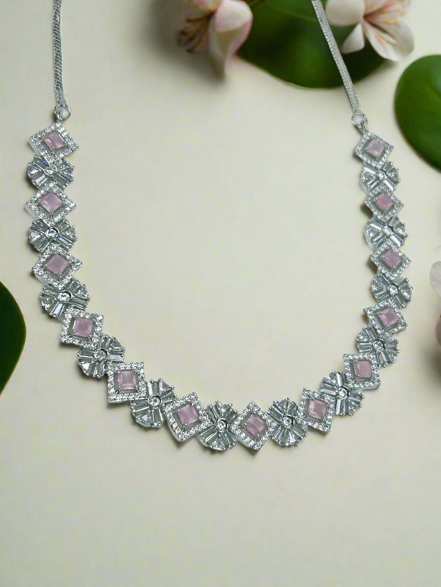 Designer AD and Pink Quartz Necklace Set