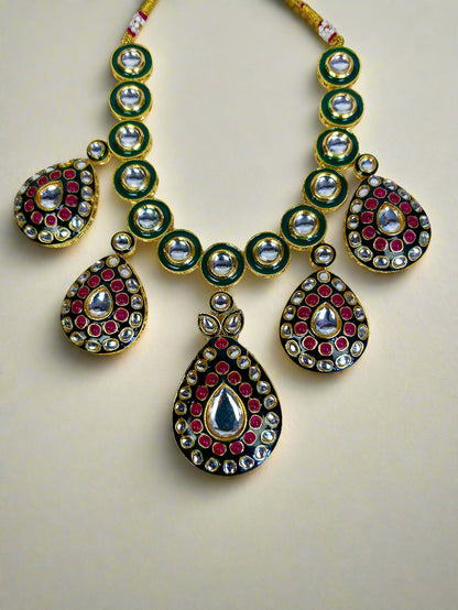 Five Tear Drops pendants Kundan Necklace Set